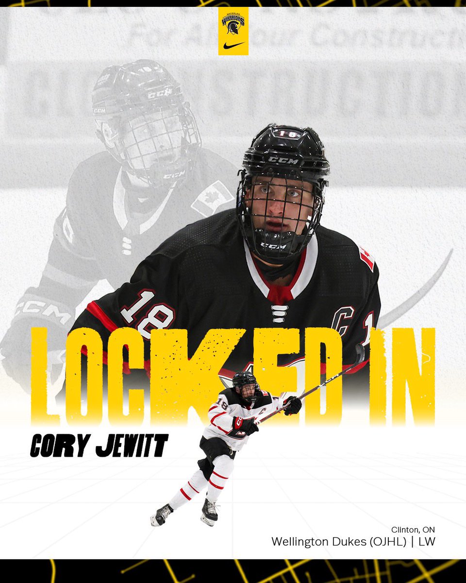 RECRUITING ANNOUNCEMENT: Cory Jewitt is the newest Warrior!

A high scoring forward from the Wellington Dukes, OJHL. Cory has put up 139 pts in 112 career games with the Dukes over the past two years, including 26G and 46A for 72 pts in just 56 games this season.

Welcome, Cory!