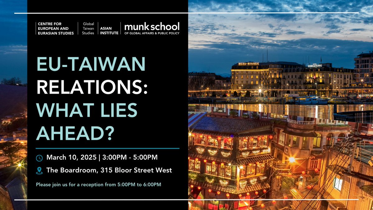 Asian Institute UofT (@ai_uoft) on Twitter photo Space is filling up fast for the <a href="/AI_UofT/">Asian Institute UofT</a> <a href="/CEESMunk/">CEES at Munk School</a> <a href="/munkschool/">Munk School</a> <a href="/UofT/">University of Toronto</a> event next week!
Joins us for a talk by Dr. Zsuzsa Anna Ferenczy on EU-Taiwan relations, with a reception to follow.
🔗uoft.me/EU-TaiwanRelat… Space is filling up fast for the <a href="/AI_UofT/">Asian Institute UofT</a> <a href="/CEESMunk/">CEES at Munk School</a> <a href="/munkschool/">Munk School</a> <a href="/UofT/">University of Toronto</a> event next week!
Joins us for a talk by Dr. Zsuzsa Anna Ferenczy on EU-Taiwan relations, with a reception to follow.
🔗uoft.me/EU-TaiwanRelat…