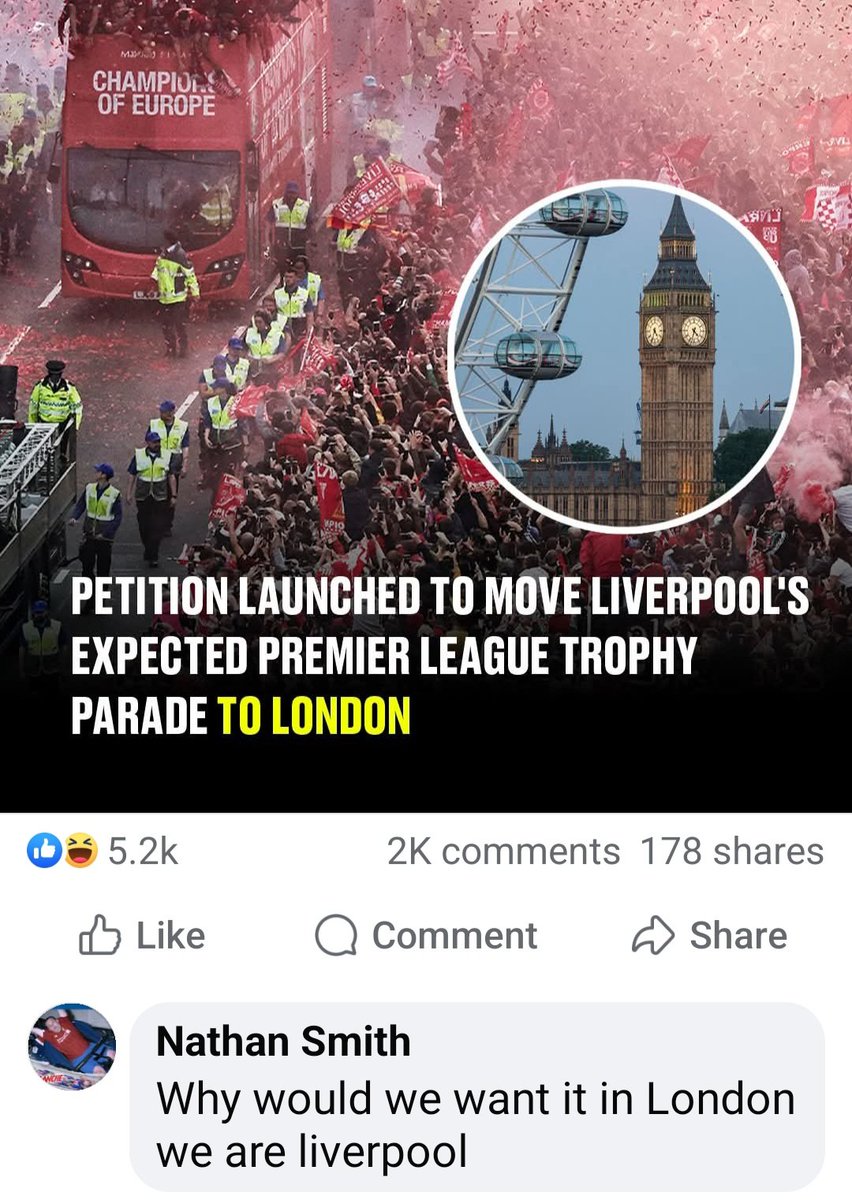 scousericey's tweet photo. 'Why would we want it in London, we are Liverpool?' says Nathan from Plymouth.
🤣 🤣 🤣 https://t.co/4oH5ZLPC0d