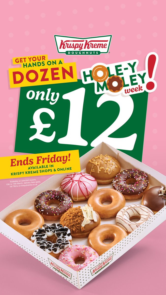 🍩 Roll up for doughnuts! 🍩 

From Monday the 10th - Friday 14th March, you can get your hands of a <a href="/krispykremeUK/">Krispy Kreme UK</a> dozen for just £12. Offer ends Friday.