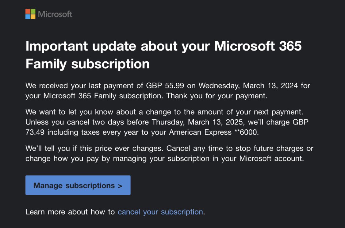 Is <a href="/Microsoft/">Microsoft</a> adding more than 30% to everyone's charges or is my family especially privileged?