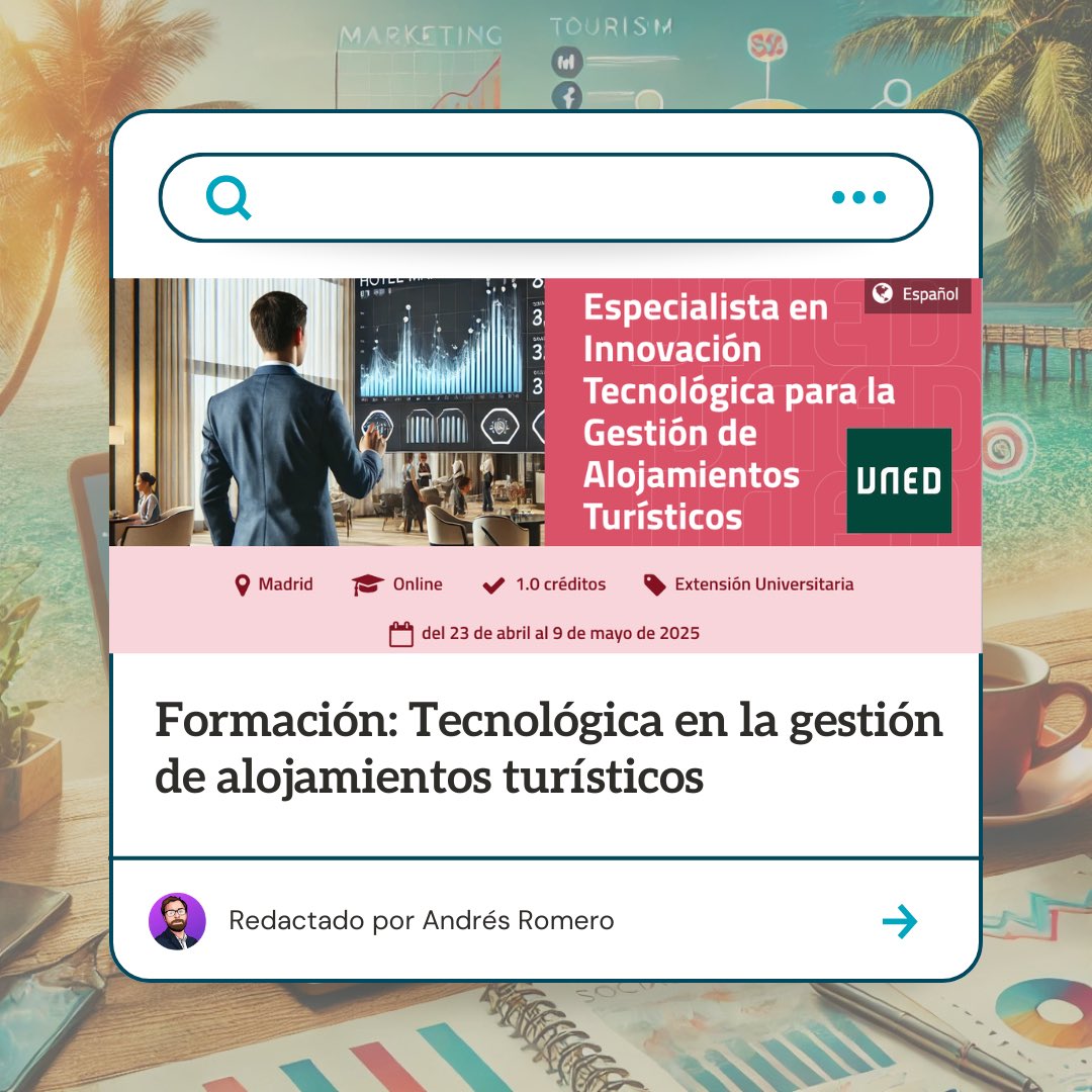 💡Si gestionas un alojamiento, estudias turismo o das clases en el sector… esto te interesa 👀 

⚒️Herramientas como los PMS o los channel managers hacen que la gestión sea más eficiente, mejoran la experiencia del huésped y aumentan la rentabilidad 📊

asiri.es/tecnologica-en…