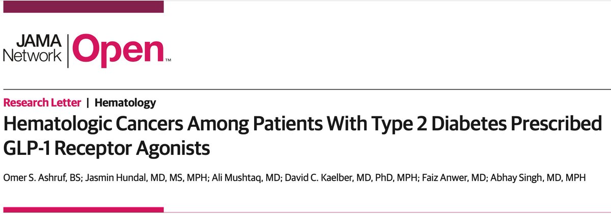 Omer Ashruf (@omerashruf) on Twitter photo Our large cohort study published in <a href="/JAMANetworkOpen/">JAMA Network Open</a> suggests GLP-1RAs are associated with reduced risk of heme cancers, particularly MDS and MPN, in patients with T2D.
Thank you to mentors extraordinaire <a href="/CloneTracker/">Abhay Singh</a> <a href="/FaizAnwerMD1/">Faiz Anwer MD</a> and team.
<a href="/NEOMEDedu/">Northeast Ohio Medical University (NEOMED)</a> <a href="/OhioAcp/">ACP Ohio</a> #MedTwitter Our large cohort study published in <a href="/JAMANetworkOpen/">JAMA Network Open</a> suggests GLP-1RAs are associated with reduced risk of heme cancers, particularly MDS and MPN, in patients with T2D.
Thank you to mentors extraordinaire <a href="/CloneTracker/">Abhay Singh</a> <a href="/FaizAnwerMD1/">Faiz Anwer MD</a> and team.
<a href="/NEOMEDedu/">Northeast Ohio Medical University (NEOMED)</a> <a href="/OhioAcp/">ACP Ohio</a> #MedTwitter