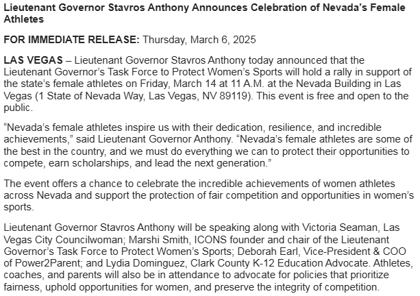VictorJoecks's tweet photo. .@StavrosAnthony and his Task Force to Protect Women's Sports is hosting a celebration of female athletes next week. 

Speakers will include @VictoriaDseaman, @SmithMarshi, Deborah Earl with @power2parent  and @LydiaD_LV. https://t.co/2MABItZvfp