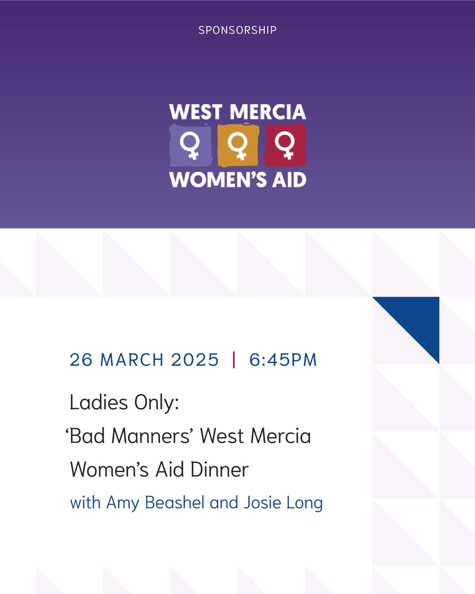 We're proud to sponsor a ladies-only event for West Mercia Women's Aid! Join us on March 26th at The View, Hencote for the launch of Amy Beashel's novel, Bad Manners, plus dinner &amp; comedy. Tickets just £60.

Need help? Call our trauma helpline at 07823 777 774. 💜

#WaceMorgan