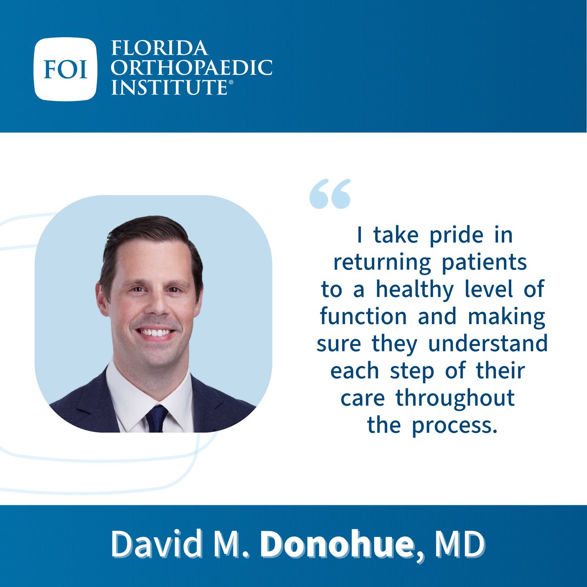 🔹 Meet Dr. Donohue 🔹

David M. Donohue, MD, is board-certified by the American Board of Orthopaedic Surgery. He is fellowship-trained in orthopedic trauma surgery, adult reconstruction, and arthritis surgery. Much of expertise is focused on managing complications related to