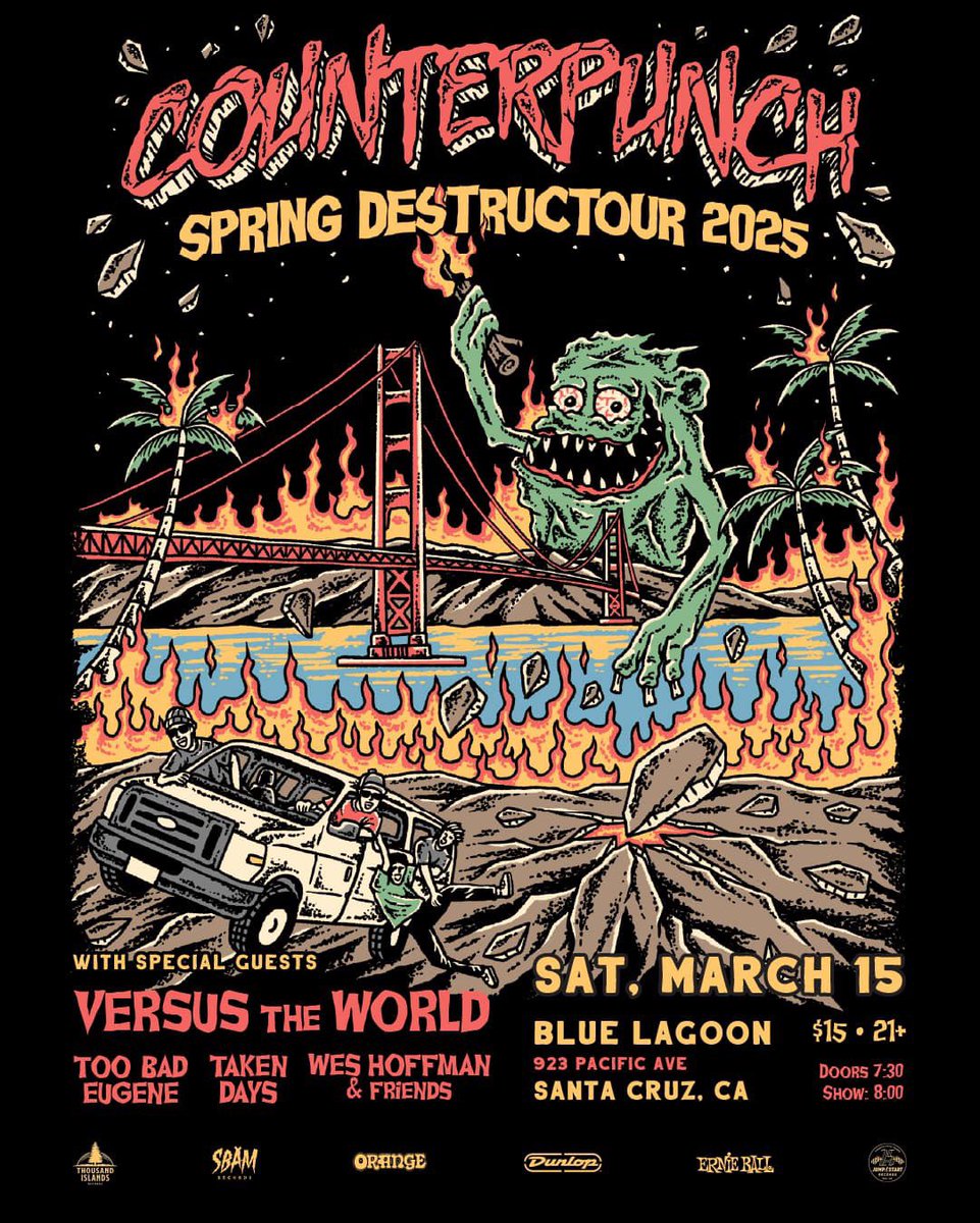 This show is in NINE DAYS! We can't wait to welcome Counterpunch, Versus The World, Wes Hoffman &amp; Friends, and Taken Days to our beautiful city! Santa Cruz and Bay Area friends, get your butts down to The Blue Lagoon next Saturday and lets party!