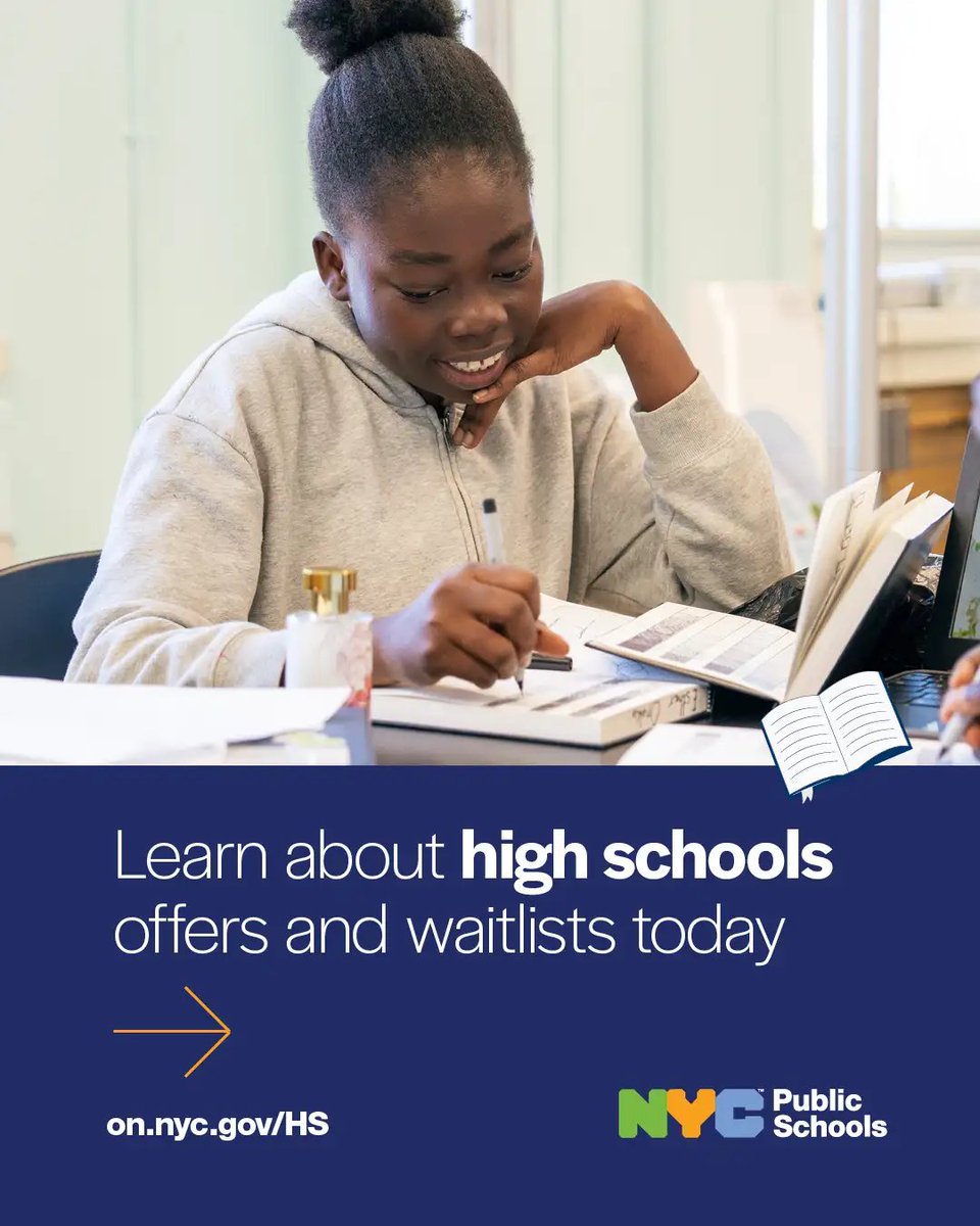 NYCCouncil's tweet photo. High school offer letters and waitlists are now live!  

Your offer letter will include:  

📝 High school offers  
📊 Specialized High Schools results (if applicable)  
🗓️ Waitlist info and next steps  

Visit your https://t.co/OIq9oLZQZY account for more. https://t.co/GaMQdWqjbR