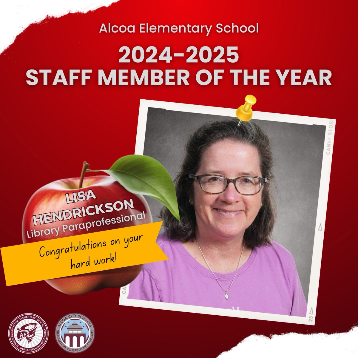 Alcoa Elementary School Proudly Presents our 2024-2025 Staff Member of the Year award to Mrs. Lisa Hendrickson!  Please help us congratulate her by writing something on this post.