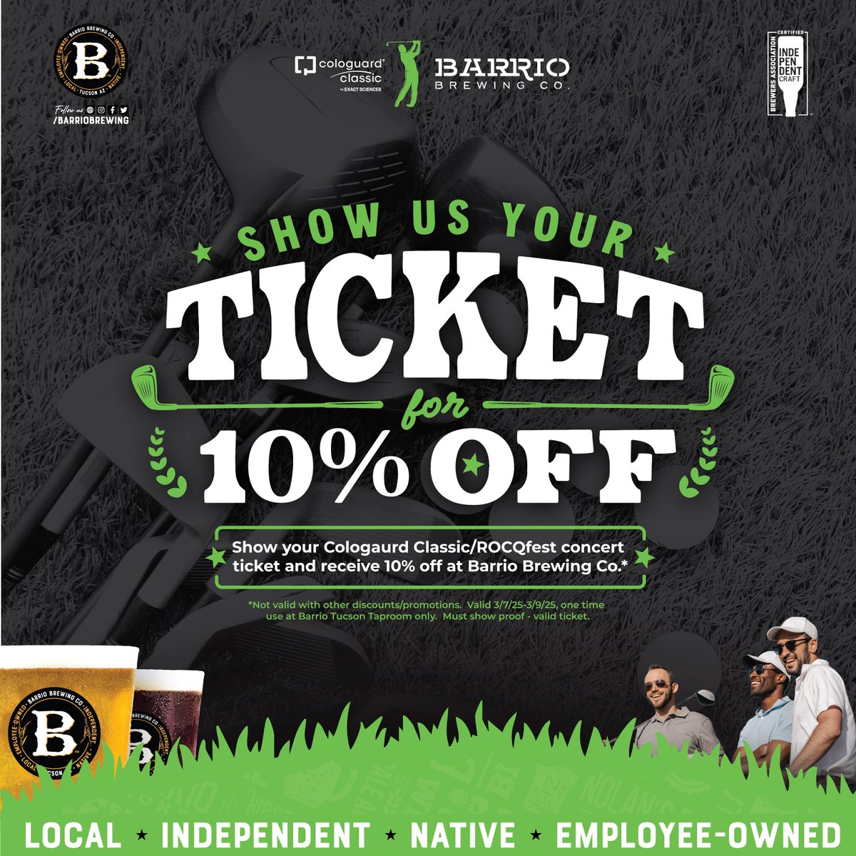 The Cologuard Classic Golf Tournament starts today and goes through Sunday at The Westin La Paloma Resort and Spa. ⛳ Bring your ticket into the taproom and get 10% off!  🍻