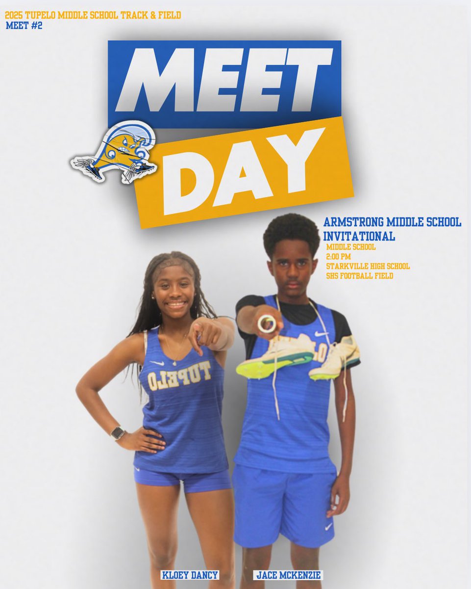 Tupelo High School Track and Field (@tupelotf) on Twitter photo Meet Day! #FloodWarning
Armstrong Middle School Invitational
⏰ 2:00 PM
📍Starkville High School
ℹ️ ms.milesplit.com/meets/649188-a…
🎟️$6 through gofan.co/app/school/MS1…
#GoWave #BuiltDifferent #RunningWave
<a href="/TupeloAthletics/">Tupelo Athletics</a> <a href="/TupeloMiddle/">Tupelo Middle School</a> Meet Day! #FloodWarning
Armstrong Middle School Invitational
⏰ 2:00 PM
📍Starkville High School
ℹ️ ms.milesplit.com/meets/649188-a…
🎟️$6 through gofan.co/app/school/MS1…
#GoWave #BuiltDifferent #RunningWave
<a href="/TupeloAthletics/">Tupelo Athletics</a> <a href="/TupeloMiddle/">Tupelo Middle School</a>