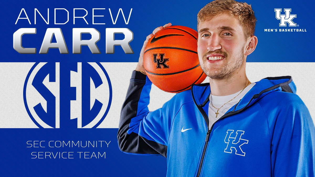 Kentucky Men’s Basketball (@kentuckymbb) on Twitter photo .<a href="/apc_andrew/">Andrew Carr</a> has been selected to the <a href="/SEC/">Southeastern Conference</a> Community Service Team.
📰🔗 - ukathletics.com/news/2025/03/0… .<a href="/apc_andrew/">Andrew Carr</a> has been selected to the <a href="/SEC/">Southeastern Conference</a> Community Service Team.
📰🔗 - ukathletics.com/news/2025/03/0…