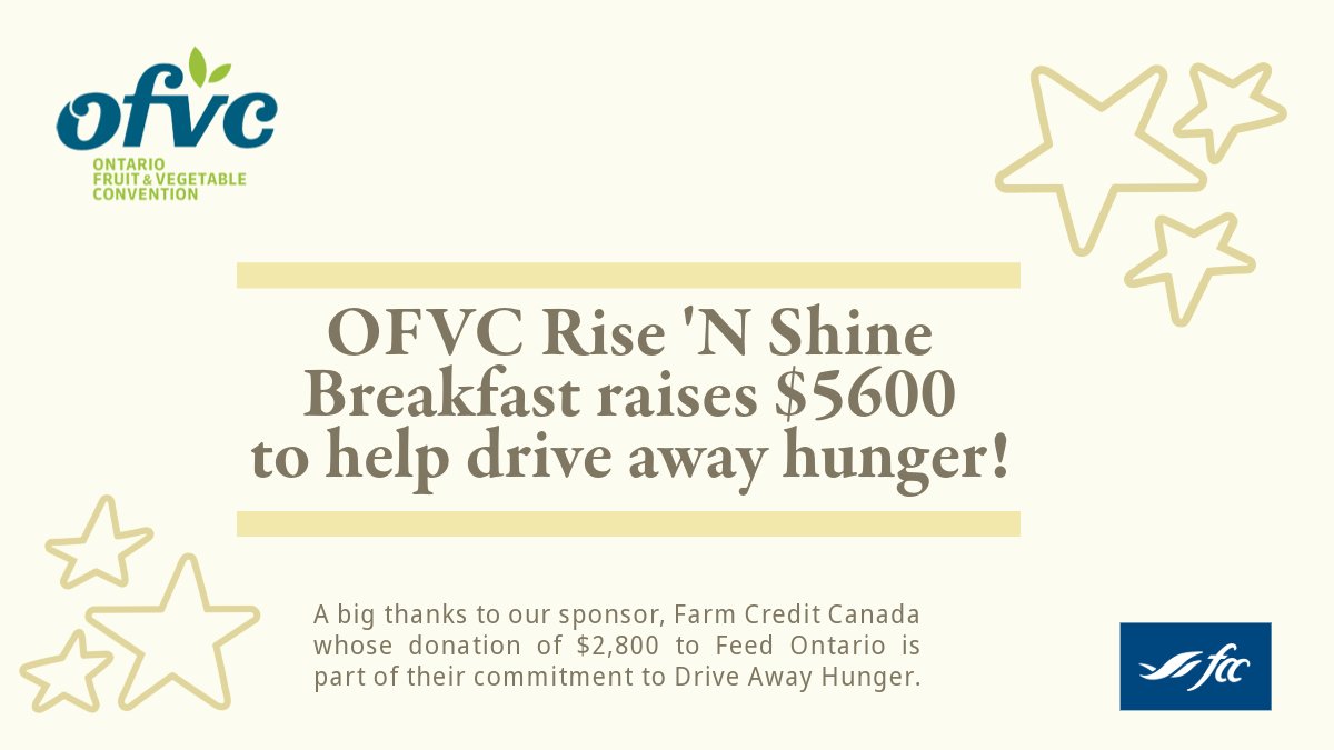 OFVC (@ofvc1) on Twitter photo Some amazing news! The OFVC Rise 'N Shine breakfast has raised $5600 to help drive away hunger. A special thanks to the event sponsor, <a href="/FCCagriculture/">Farm Credit Canada</a> for their donation of $2800 to Feed Ontario as part of their commitment to Drive Away Hunger.
#ofvc25 #DriveAwayHunger Some amazing news! The OFVC Rise 'N Shine breakfast has raised $5600 to help drive away hunger. A special thanks to the event sponsor, <a href="/FCCagriculture/">Farm Credit Canada</a> for their donation of $2800 to Feed Ontario as part of their commitment to Drive Away Hunger.
#ofvc25 #DriveAwayHunger