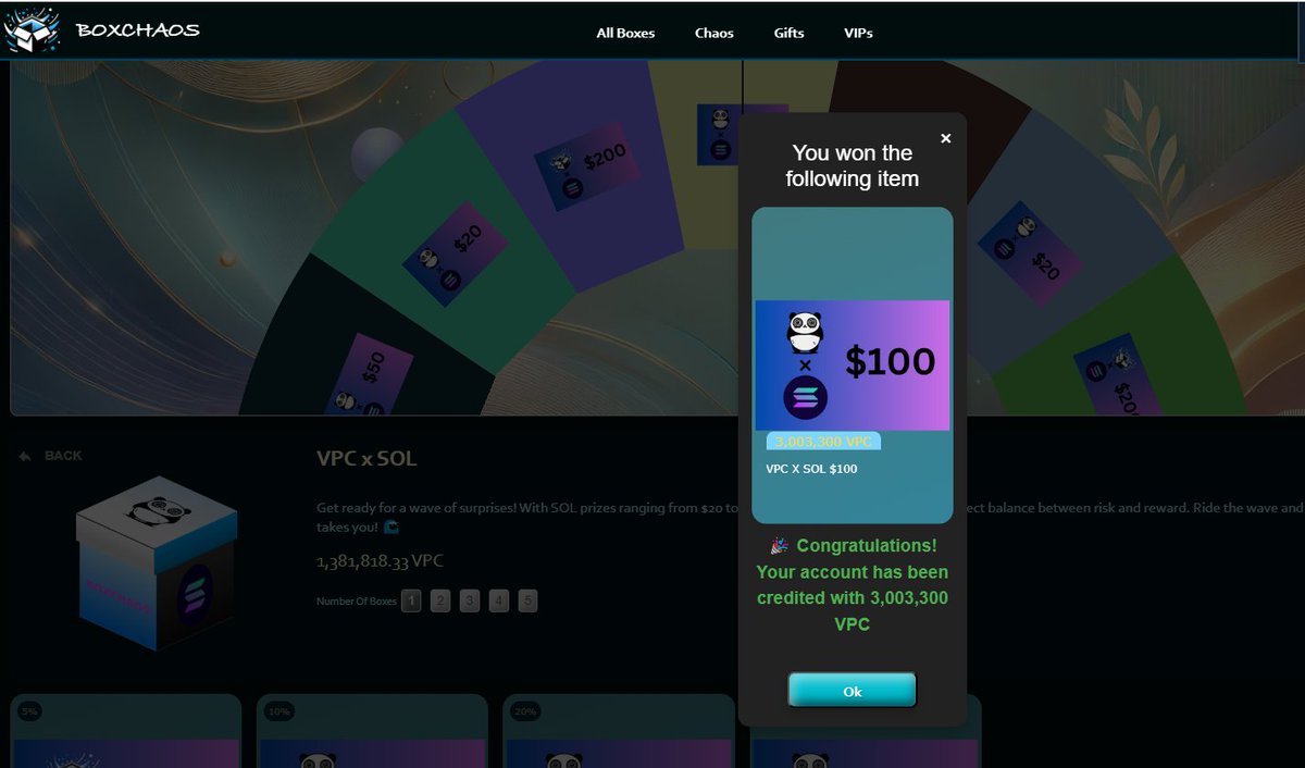 ghafoor13n's tweet photo. Hurrah! I just unlocked an exciting surprise—$100 worth of $VPC! 🎉
#Boxchaos   #VPC #Crypto #BlindBox #CryptoRewards 
@voidpandacoin https://t.co/ROivJC5rou