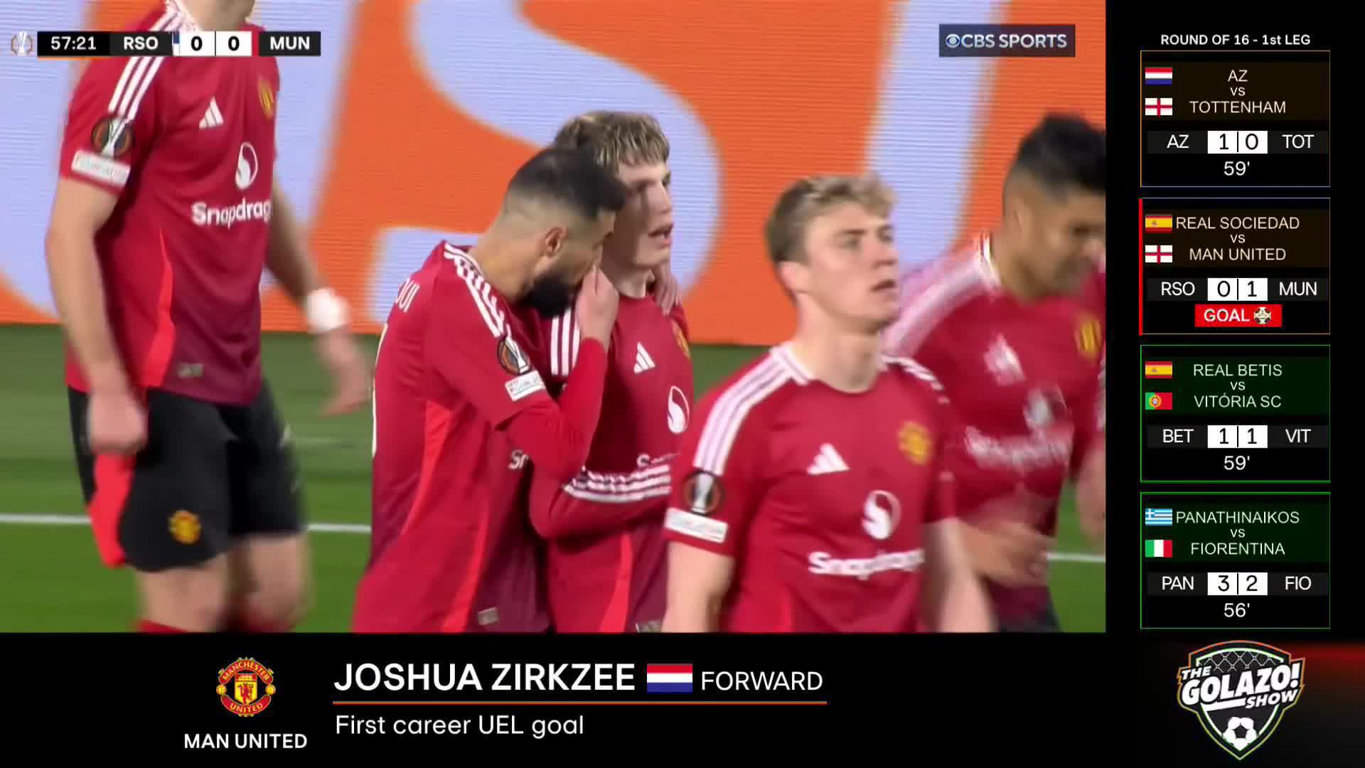 Manchester United’s Joshua Zirkzee fires in his first career European goal! 💫