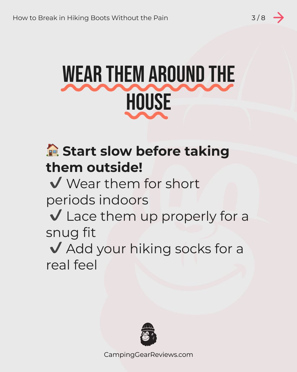CampGearReviews's tweet image. 🥾 New hiking boots? Don’t hit the trail just yet!
Breaking them in properly prevents blisters &amp;amp; discomfort.
Swipe through for easy break-in tips to keep your feet happy! 👇 #HikingGear #BootCare #TrailReady