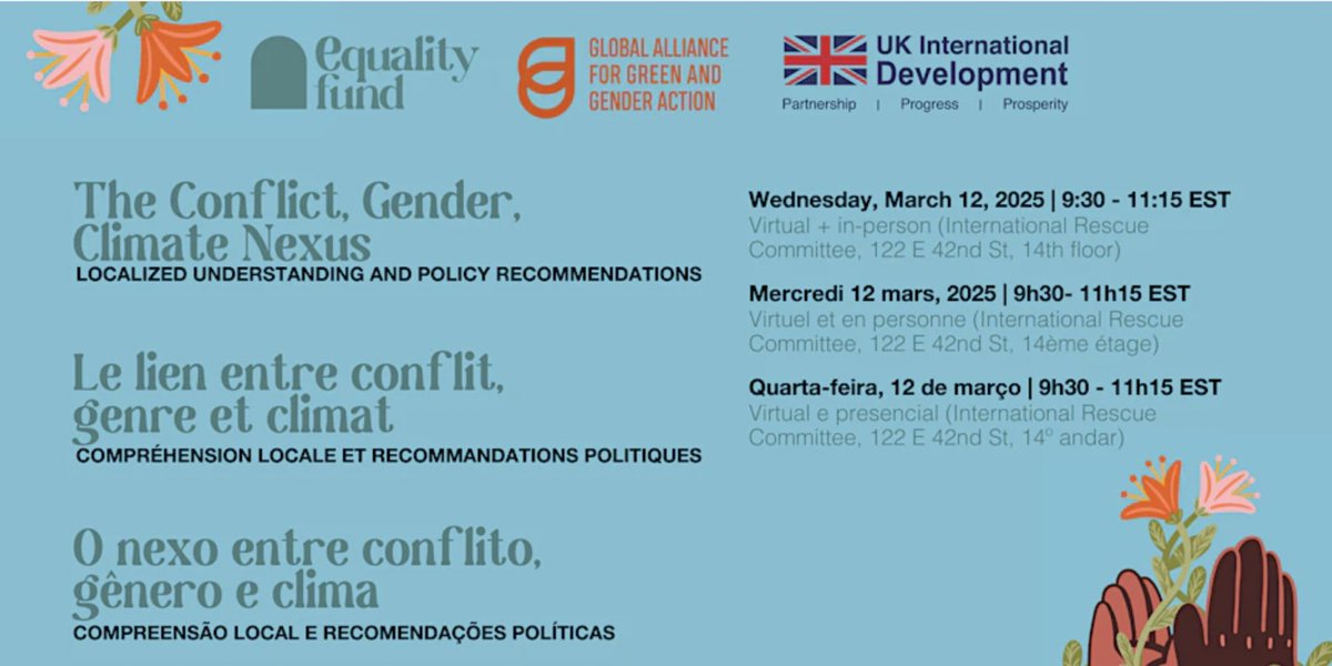 GAGGA_Alliance's tweet image. CSW68 EVENT: Gender, Climate &amp;amp; Conflict, Where Power &amp;amp; Resistance Collide
March 12 | 9:30 - 11:15 AM EST
RC, 122 E 42nd St, 14th floor +Virtual
Women &amp;amp; gender-diverse defenders are leading the fight for climate justice. Join us for a critical convo. Spread!
#CSW68 #ClimateCrisis