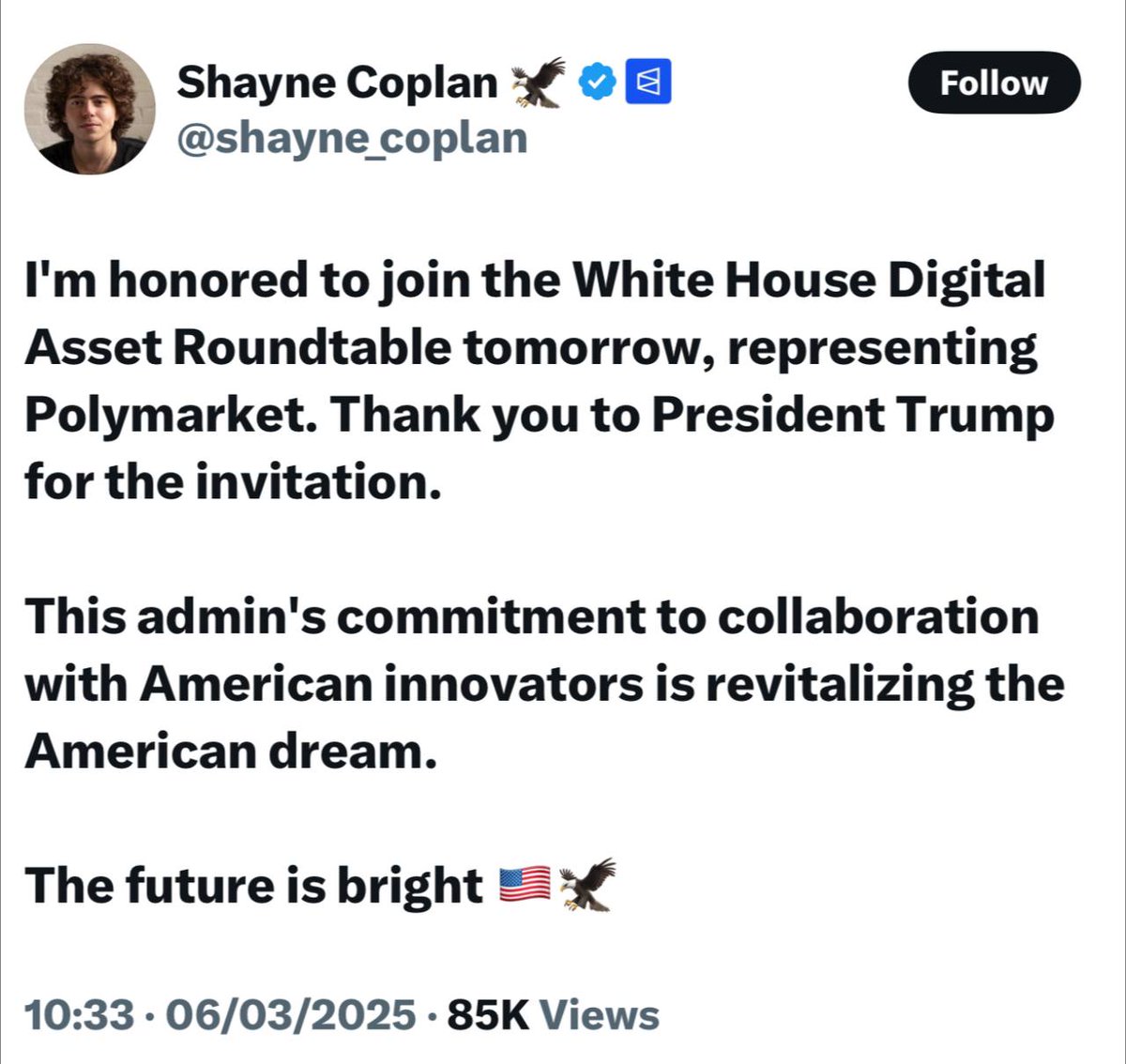 Shayne Polovina 🇺🇸 BIG!!! POLYMARKET CEO SHAYNE COPLAN CONFIRMS HE’S ATTENDING THE ...