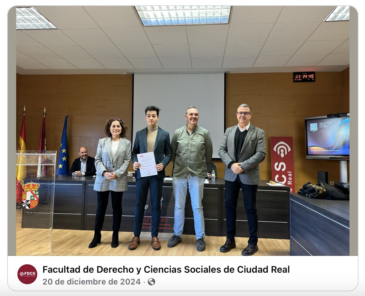 LuisAlejandro3_'s tweet photo. La Facultad de Derecho y Ciencias Sociales - UCLM ha entregado los reconocimientos a los mejores trabajos fin de grado del curso académico 2023/2024.
Los premiados han sido Luis Alejandro Tercero y Gabriel Alhambra en el Grado en Derecho... https://t.co/qmBzPzDhEe https://t.co/DzT7ZsOYMj