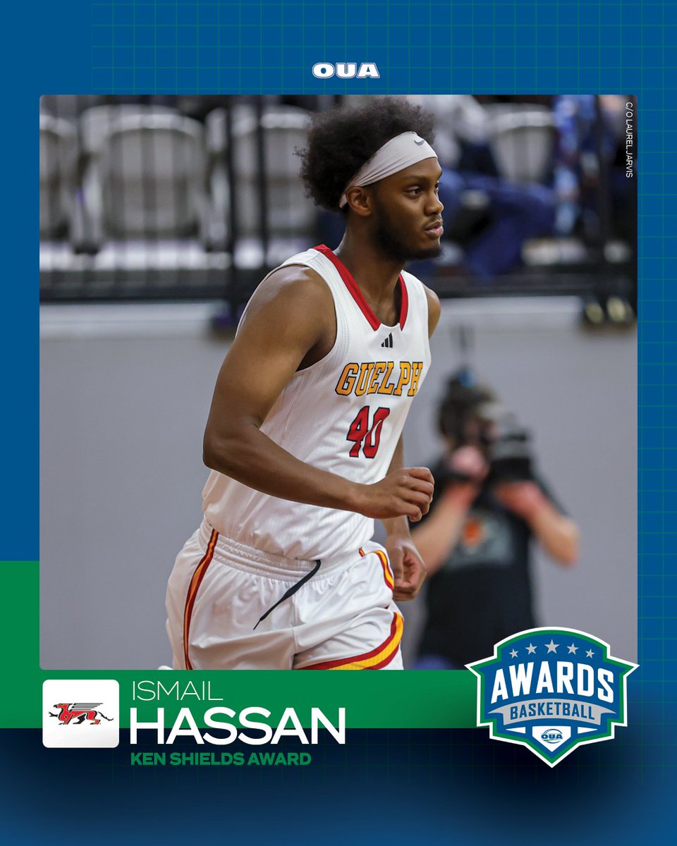Ontario University Athletics (@ouasport) on Twitter photo Congratulations to Ismail Hassan from the <a href="/guelph_gryphons/">Guelph Gryphons</a>, who has been named the 2024-25 #OUA menโs basketball Ken Shields Award winner.๐๐ Congratulations to Ismail Hassan from the <a href="/guelph_gryphons/">Guelph Gryphons</a>, who has been named the 2024-25 #OUA menโs basketball Ken Shields Award winner.๐๐