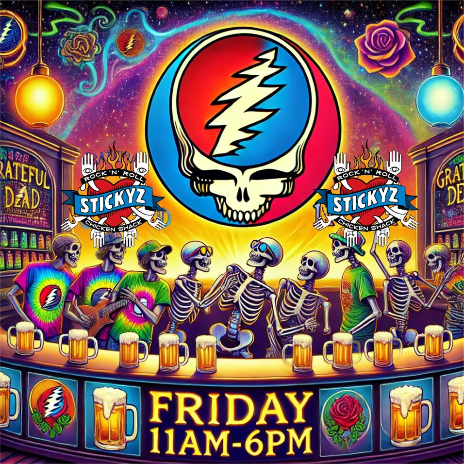 Introducing Grateful Fridays. 11am-6pm. Dead jams on the stereo. Strangers stopping strangers just to shake their hands. And a weekly "Deal" you can't pass up. Plus our current Beer of the Month is Dogfish Head's Grateful Dead Juicy Pale Ale