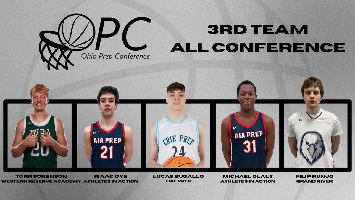 Congratulations to the OPC Third Team All Conference selections!  

Torr Sorenson - Western Reserve Academy

Isaac Dye - Athletes In Action  

Lucas Bugallo -  Erie Prep

Michael Olaly - Athletes In Action

Filip Runjo - Grand River Academy