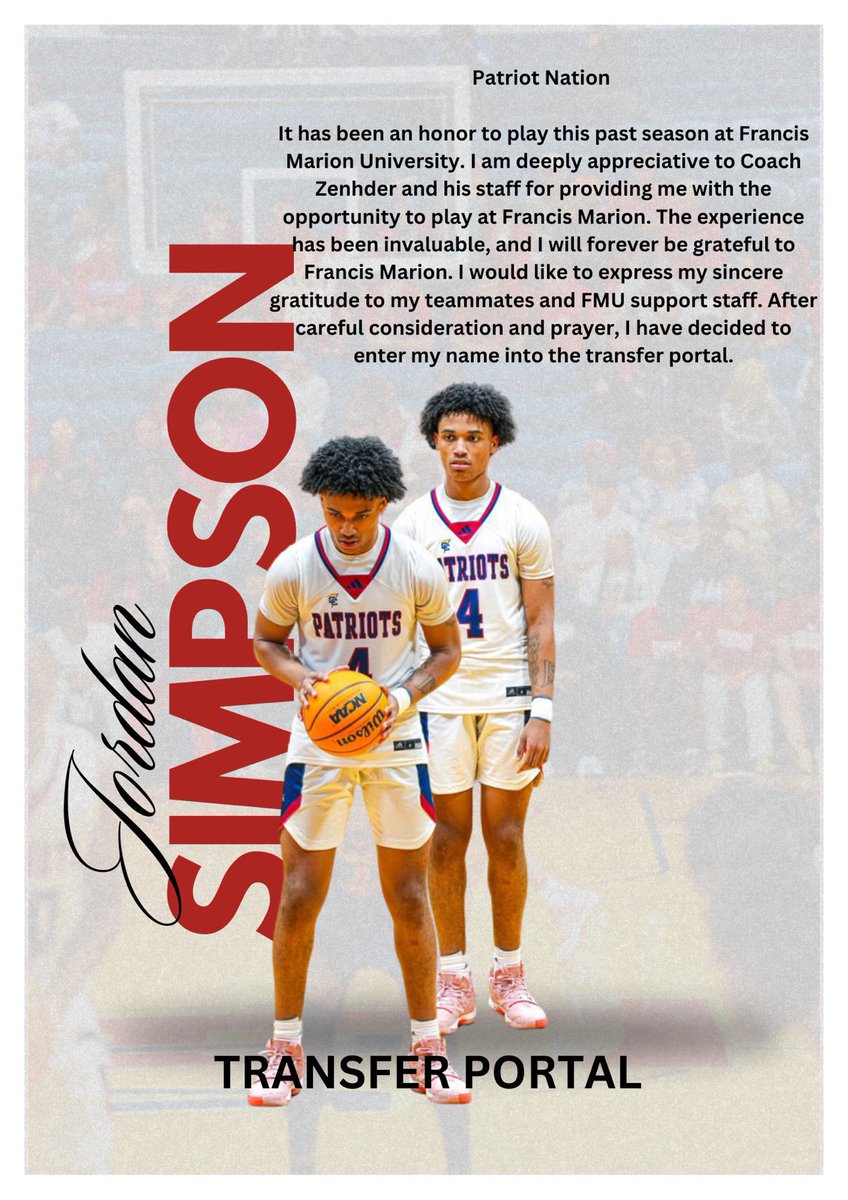Thank you, Coach Zehnder and staff, for the opportunity to attend and Play Basketball at Francis Marion University.