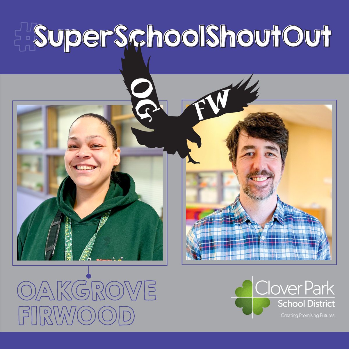 CloverParkSD's tweet image. To celebrate #DevelopmentalDisabilitiesAwarenessMonth, we’re giving a #SuperSchoolShoutout to Oak Grove Elementary School and Firwood Secondary School paraeducator Kierya Ellis and social worker David Gillum. 💙🖤

Read more: ow.ly/F3FM50Vc6LV