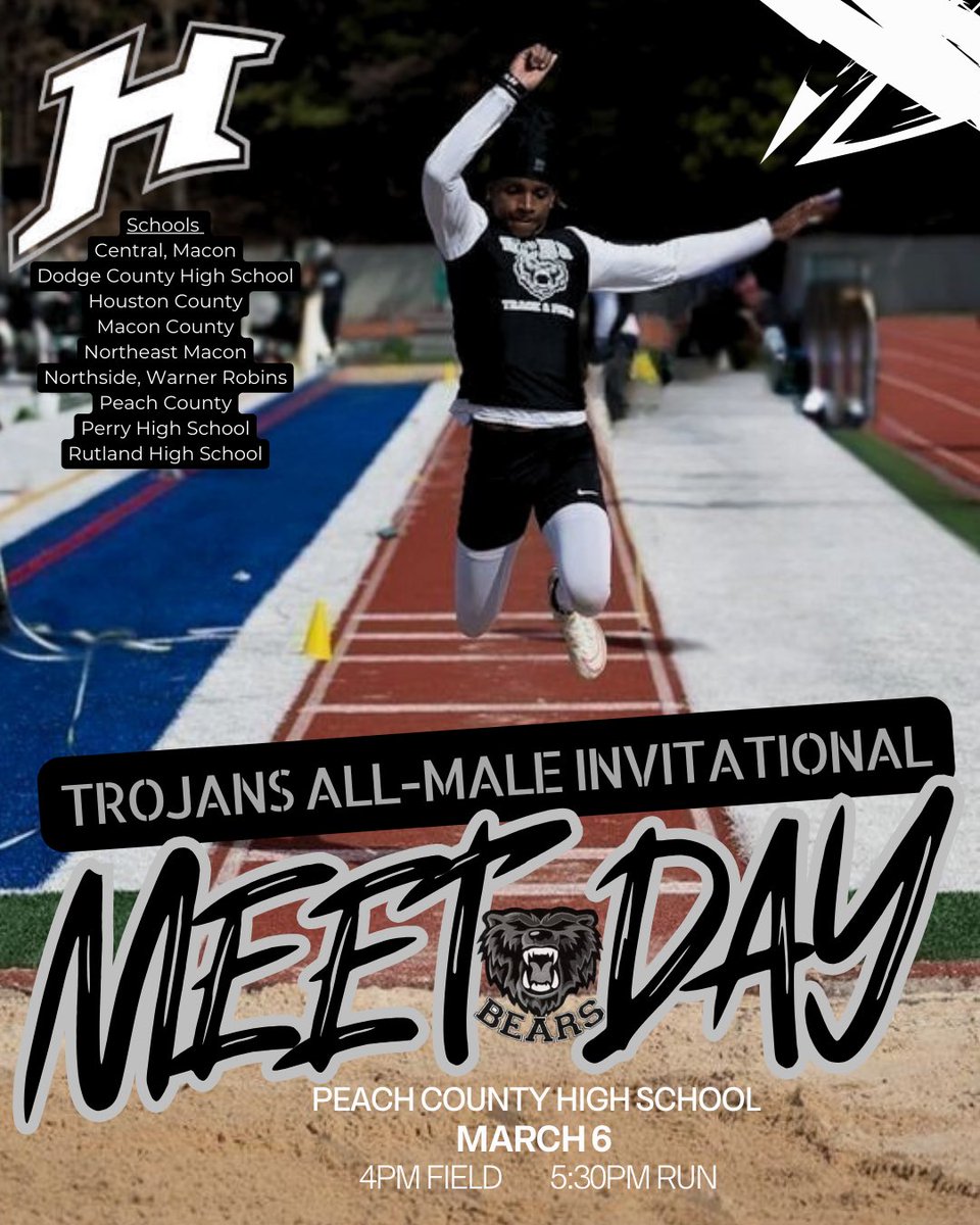 The Hoco Bears will compete in the Trojans All-Male Invitational today! Come and support at Peach County! 🐻⬇️