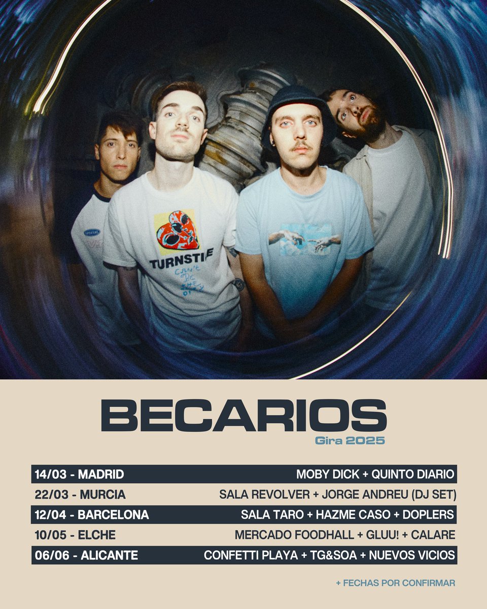 Becarios (@becariosss) on Twitter photo Primeras fechas de conciertos para 2025!! Nos hemos montado una girita por varias ciudades y tenemos muchas ganas de enseñaros lo que hemos estado preparando. Además tocamos con gente muy muy guay!
Esto arranca el próximo viernes en la Moby Dick de Madrid junto a <a href="/QuintoDiario/">Quinto Diario 🚀</a> Primeras fechas de conciertos para 2025!! Nos hemos montado una girita por varias ciudades y tenemos muchas ganas de enseñaros lo que hemos estado preparando. Además tocamos con gente muy muy guay!
Esto arranca el próximo viernes en la Moby Dick de Madrid junto a <a href="/QuintoDiario/">Quinto Diario 🚀</a>