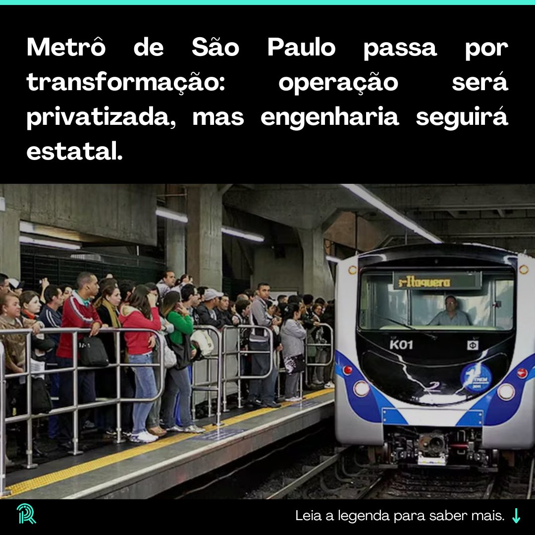 RadarDoMercado's tweet photo. O Metrô de São Paulo está passando por uma transformação significativa. Atualmente, das seis linhas em funcionamento, duas são operadas pela iniciativa privada e quatro pela estatal. A tendência é que, futuramente, todas as operações sejam concedidas à iniciativa privada, enquanto a Companhia do Metropolitano de São Paulo manterá seu foco nas atividades de engenharia e consultoria em mobilidade urbana.
Essa mudança estratégica ocorre após a implementação de um plano de eficiência que resultou na redução de 29% do quadro de funcionários, passando de 10,2 mil para 7,24 mil vagas, principalmente por meio de programas de demissão incentivada. Atualmente, o Metrô conta com 6,2 mil empregados diretos. Além disso, a estatal revisou contratos e firmou parcerias para otimizar custos, como o acordo com a chinesa CGN para o fornecimento de 40% da energia até 2030. #MetrôSP #MobilidadeUrbana #Infraestrutura #TransportePúblico #Concessão #RadarDoMercado