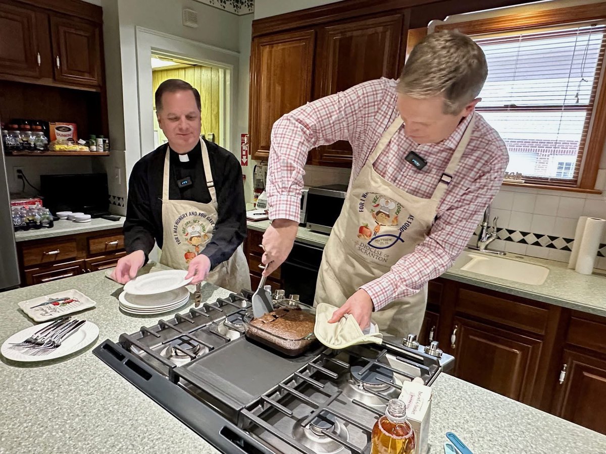 Want to make a cake with no expensive eggs?! And help feed those in need? Here's a way! I'm thrilled to be part of the Rectory, Set, Cook campaign again this year along with the pastor of our family parish, Fr. John Chmil.  We made my Aunt Evelyn’s Wacky Cake!
You can watch our