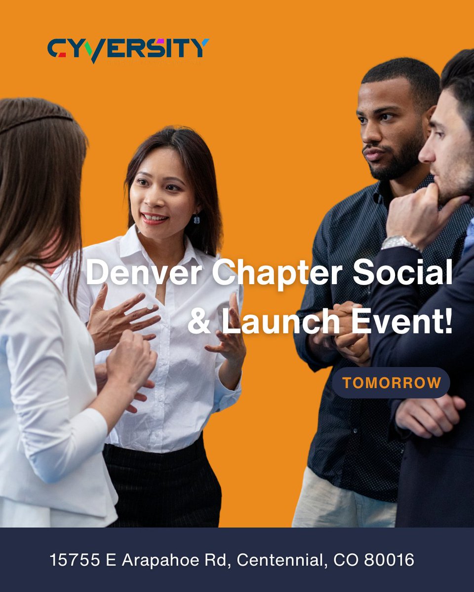 🚨 Tomorrow’s the Big Day! 🚨

Join us tomorrow for the Cyversity Denver Chapter Social &amp; Launch Event! 🎉

📅 Date: March 7, 2025
📍 Location: Celebrity Lanes, Centennial, CO
⏰ Time: 6:30 PM - 8:30 PM

#Cybersecurity #IT #Networking #DiversityInTech