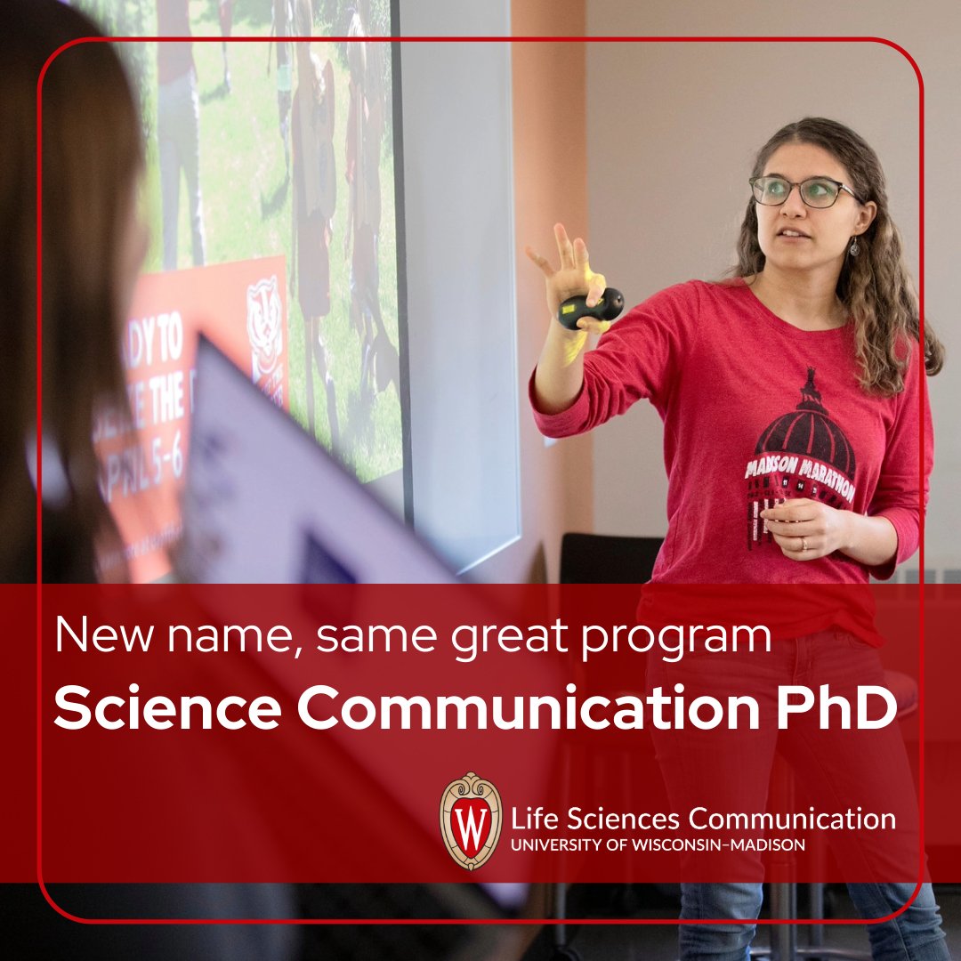New name, same great program. 

The Department of Life Sciences Communication has answered the growing demand for experts in science communication with the newly renamed Science Communication PhD program.

Learn more at: lsc.wisc.edu/2025/03/06/dep…