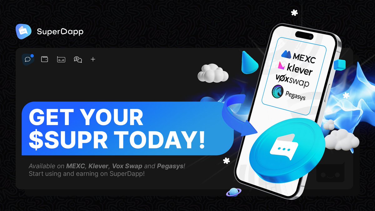 Empowering a new user economy? Yes ☑️

Easily accessible? Yes ☑️

That's $SUPR. 

Available on <a href="/MEXC_Official/">MEXC</a>, <a href="/klever_io/">Klever Wallet</a>, <a href="/vox_swap/">Vox Swap 🪐</a>, and <a href="/PegasysDAO/">Pegasys</a>, with even more options coming in the future, it's never been easier to own the future of AI and SocialFi. Start stacking now! 💰