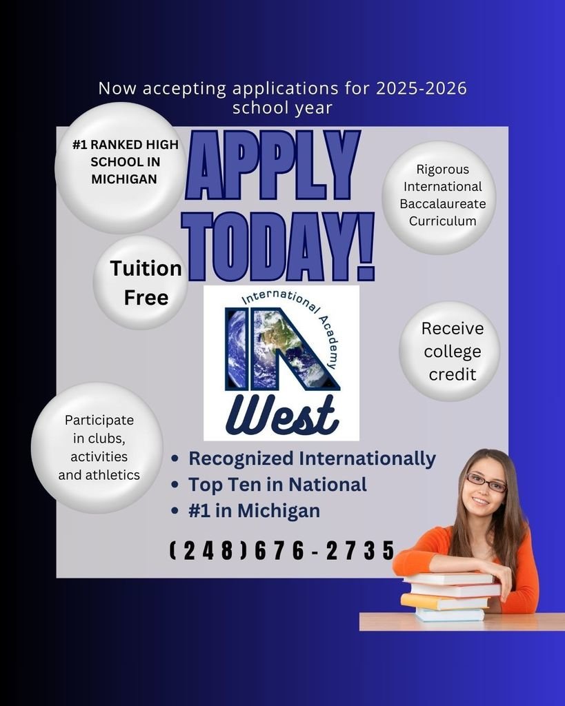 HuronValleyNews's tweet image. At International Academy West, we don’t just learn—we explore, innovate, and lead. 💡🌍
Applications for next school year are OPEN! 🎉
💻 Learn more: iatoday.org/ia-west
📅 Apply today!
#IAWest #IBEducation #ExcellenceInLearning #CollegeReady