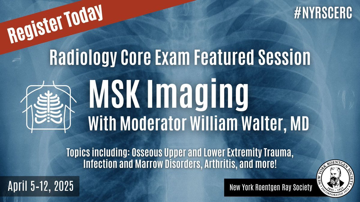 How are you preparing for the #Radiology Core Exam? Register for the #NYRSCERC 2025 Virtual Core Exam Review Course April 5-12 for a high-yield, image-rich review of important topics, like MSK Imaging!

Register Now: nyrscerc.com

#nyrscerc2025 #nyrs