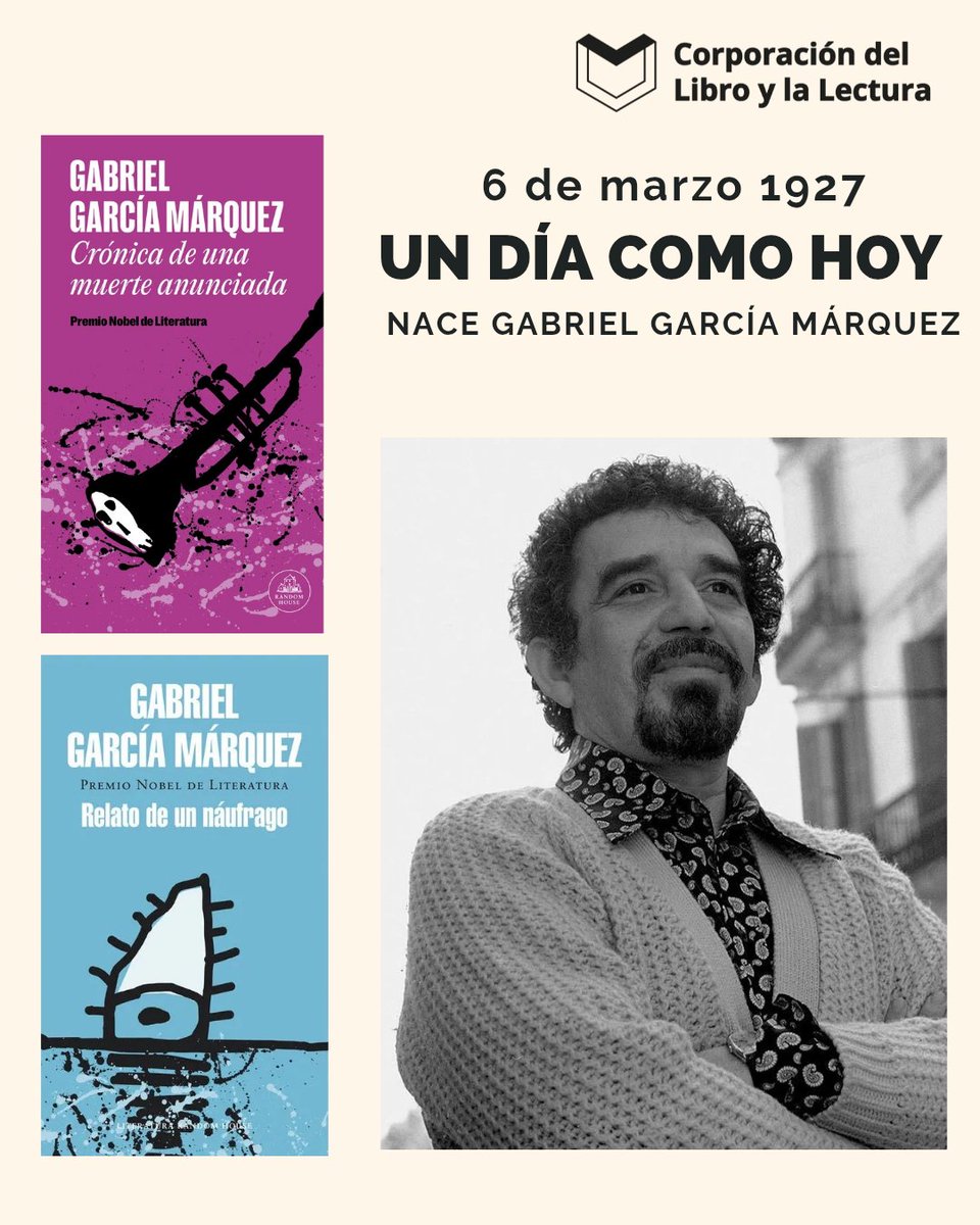 ✍️🏼 Un día como hoy nació el escritor, guionista, periodista y ganador del Premio Nobel de Literatura Gabriel García Márquez, reconocido por grandes títulos como "Crónica de una muerte anunciada", "Relato de un naufrago", entre otros 📚.