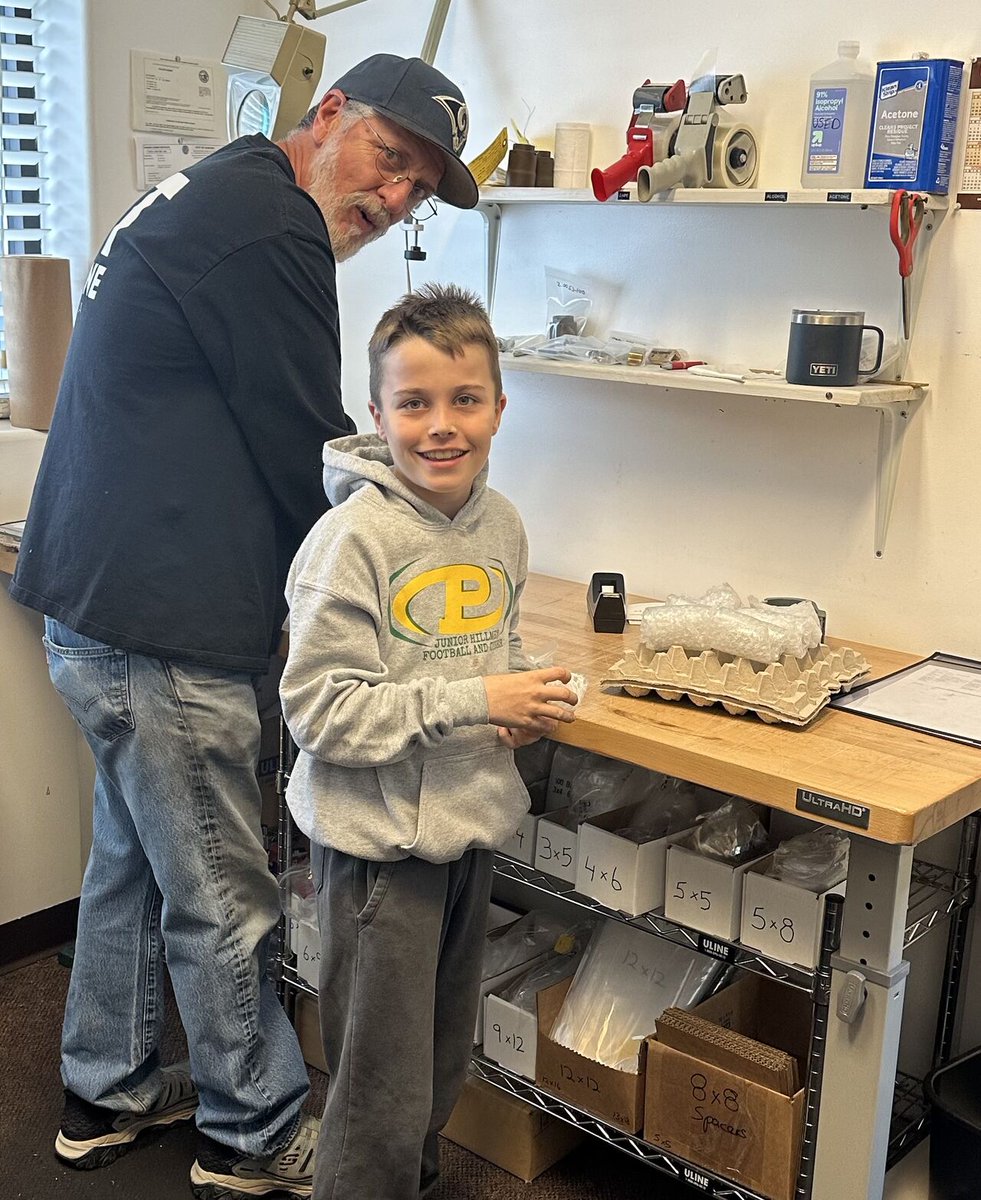 TNTMachine77's tweet image. Today we have my son Ryder working in the shop. He is learning from grandpa how to package parts properly and is starting to learn how to use inspection tools. 

Ryders aspirations are to some day run the shop. He said he wants to “help @elonmusk  get to Mars.” 🚀