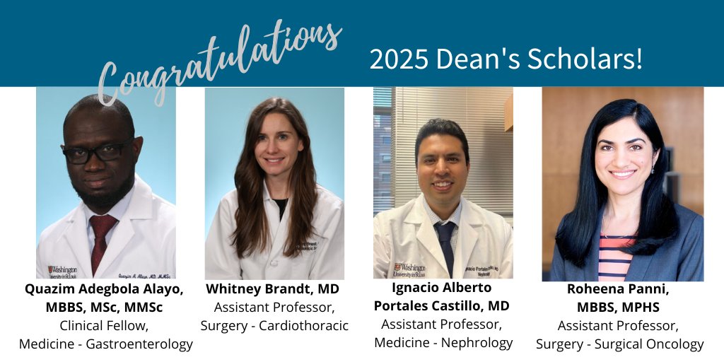 WashU Medicine Division of Physician-Scientists (@washudps) on Twitter photo We are thrilled to announce the 2025 class of Dean's Scholars! Please join us in congratulating them and watching them soar!
<a href="/WashUDeptMed/">WashU Medicine Department of Medicine</a> <a href="/WashUSurgery/">WashU Medicine Department of Surgery</a> <a href="/washumedicine/">WashU Medicine</a> We are thrilled to announce the 2025 class of Dean's Scholars! Please join us in congratulating them and watching them soar!
<a href="/WashUDeptMed/">WashU Medicine Department of Medicine</a> <a href="/WashUSurgery/">WashU Medicine Department of Surgery</a> <a href="/washumedicine/">WashU Medicine</a>