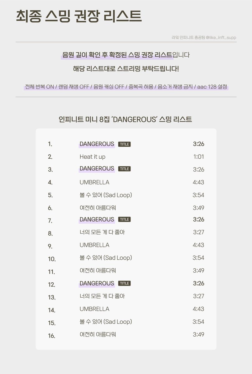 💛인피니트 <LIKE INFINITE> 벅스 원클릭 스밍리스트💛

🍀벅스 안드로이드 
tinyurl.com/3f6awarx

#데인저러스한_인피닛_신곡

벅스 원클릭 스밍리스트가 없길래 만들어 봤습니다🥹💛