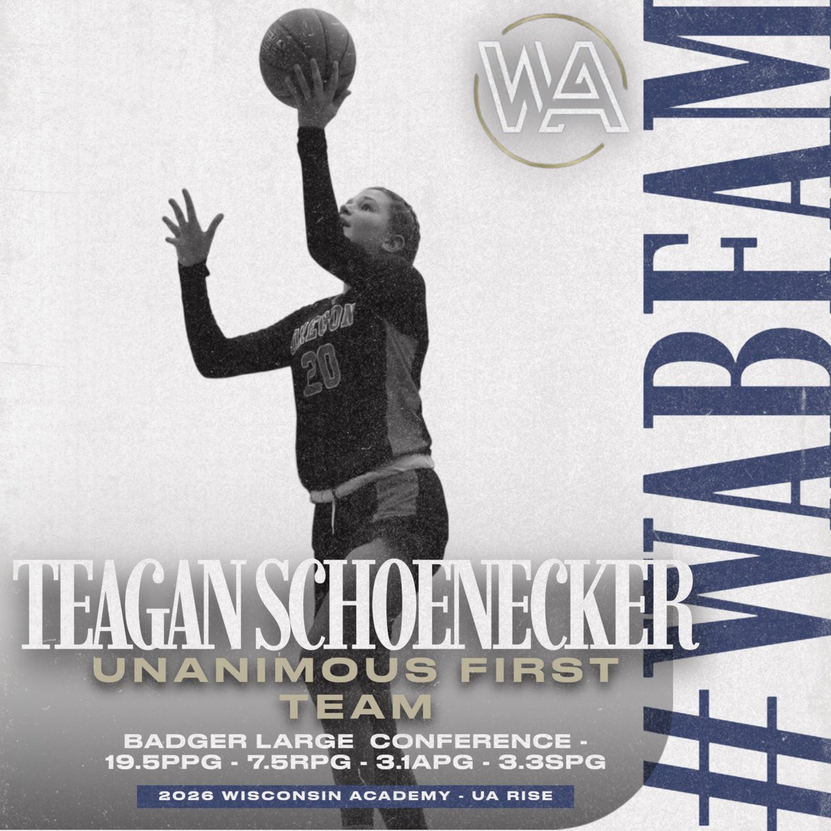 Wisconsin Academy (@wiscoacademy) on Twitter photo Congratulations to 2026 6’0” W Teagan Schoenecker (<a href="/TeaganSchoenec1/">Teagan Schoenecker</a>) for being named Unanimous First Team in the Badger Large Conference!
Schoenecker averaged 19.5ppg, 7.5rpg, 3.1apg & 3.3spg for <a href="/OregonGBB/">Oregon Girls Basketball</a>!
#WABFam Congratulations to 2026 6’0” W Teagan Schoenecker (<a href="/TeaganSchoenec1/">Teagan Schoenecker</a>) for being named Unanimous First Team in the Badger Large Conference!
Schoenecker averaged 19.5ppg, 7.5rpg, 3.1apg & 3.3spg for <a href="/OregonGBB/">Oregon Girls Basketball</a>!
#WABFam