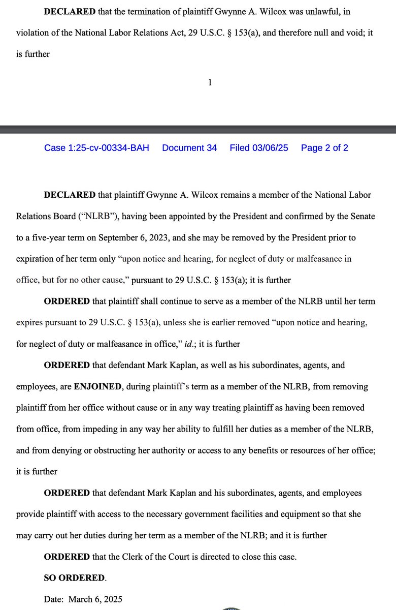We won! The U.S. District Court just ruled that President Trump unlawfully removed Gwynne Wilcox as a member of the National Labor Relations Board.