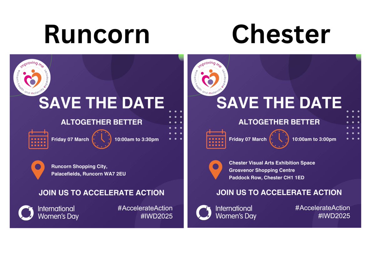 Improving Me (@improvingme1) on Twitter photo We are celebrating #InternationalWomensDay on Friday 7 March 2025 in Chester and Runcorn.
✨Runcorn: Women's health and information Marketplace in <a href="/RuncornShopping/">ShoppingCity Runcorn</a>.
✨Chester: Creative health and wellbeing events in <a href="/GSC_Chester/">Grosvenor Shopping Centre</a> with <a href="/chestervisarts/">Chester Visual Arts</a>.
#AccelerateAction #IWD We are celebrating #InternationalWomensDay on Friday 7 March 2025 in Chester and Runcorn.
✨Runcorn: Women's health and information Marketplace in <a href="/RuncornShopping/">ShoppingCity Runcorn</a>.
✨Chester: Creative health and wellbeing events in <a href="/GSC_Chester/">Grosvenor Shopping Centre</a> with <a href="/chestervisarts/">Chester Visual Arts</a>.
#AccelerateAction #IWD