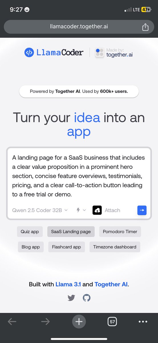 chavivaotas's tweet image. I just Tried #LlamaCoder to generate a landing page. AI is changing the game! Would you trust AI to build you a site ? 🤖💡let me know what you think.
#TechInnovation #AIWebDesign