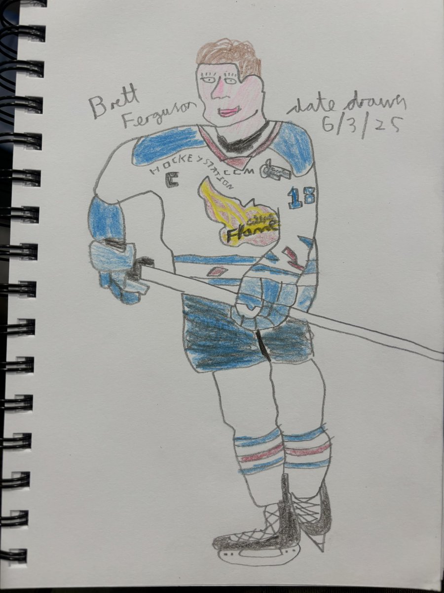 GeoArtAttack's tweet image. Here’s my drawing of the @flamesicehockey captain, Brett Ferguson!!! #geoartattack #art #artist #artwork #illustrationartists #freehanddrawing #drawing #colouring #GuildfordFlames