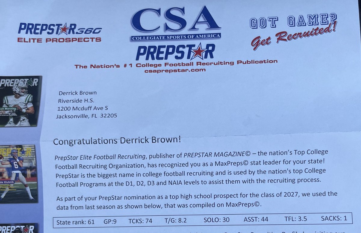 State rank :61 TCKS:74 T/G:8.2 Solo 30 ASST : 44 TFL : 3.5 Sacks : 1 🔥 year 3 loading #AGTG 🙏🏾