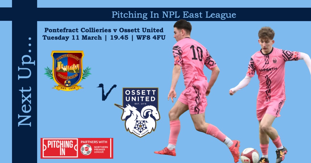 Ossett United FC (@ossettunited) on Twitter photo Focus quickly switches to Tuesday evening as we travel to <a href="/PonteCollsFC/">Ponte Colls FC</a>. What better way to break up the working week with an away game against our West Yorkshire neighbours.
#OUFC #StrongerTogether #PitchingInNPL Focus quickly switches to Tuesday evening as we travel to <a href="/PonteCollsFC/">Ponte Colls FC</a>. What better way to break up the working week with an away game against our West Yorkshire neighbours.
#OUFC #StrongerTogether #PitchingInNPL