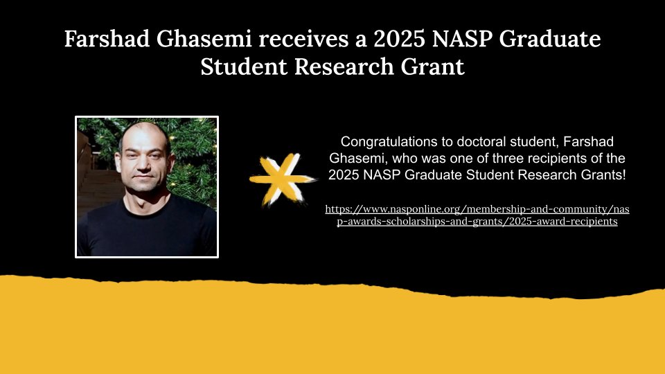 ESCP Mizzou (@escpmizzou) on Twitter photo Congratulations to School Psychology doctoral student, Farshad Ghasemi, who was one of 3 recipients of the 2025 NASP Graduate Student Research Grants 👏👏 <a href="/MizzouEducation/">Mizzou Education & Human Development</a> <a href="/MOPreventionSci/">Missouri Prevention Science Institute</a> <a href="/MUSchoolPsych/">Mizzou School Psychology</a> <a href="/nasponline/">National Association of School Psychologists</a>
nasponline.org/membership-and… Congratulations to School Psychology doctoral student, Farshad Ghasemi, who was one of 3 recipients of the 2025 NASP Graduate Student Research Grants 👏👏 <a href="/MizzouEducation/">Mizzou Education & Human Development</a> <a href="/MOPreventionSci/">Missouri Prevention Science Institute</a> <a href="/MUSchoolPsych/">Mizzou School Psychology</a> <a href="/nasponline/">National Association of School Psychologists</a>
nasponline.org/membership-and…