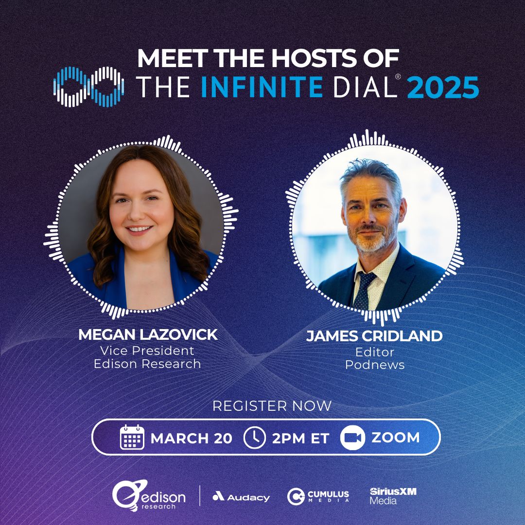 Edison Research (@edisonresearch) on Twitter photo 🚨 Just TWO weeks until The #InfiniteDial 2025, supported by <a href="/AudacyCorp/">AudacyCorp</a> <a href="/CumulusMedia/">Cumulus Media</a> & <a href="/SiriusXMMedia/">SiriusXM Media</a>! 🚨 Join hosts <a href="/Meg_Laz/">Megan Lazovick</a> & <a href="/JamesCridland/">James Cridland</a> as they break down the latest digital audio consumption trends.🎧📊 Register now! 👉 buff.ly/WEeVM26 🚨 Just TWO weeks until The #InfiniteDial 2025, supported by <a href="/AudacyCorp/">AudacyCorp</a> <a href="/CumulusMedia/">Cumulus Media</a> & <a href="/SiriusXMMedia/">SiriusXM Media</a>! 🚨 Join hosts <a href="/Meg_Laz/">Megan Lazovick</a> & <a href="/JamesCridland/">James Cridland</a> as they break down the latest digital audio consumption trends.🎧📊 Register now! 👉 buff.ly/WEeVM26